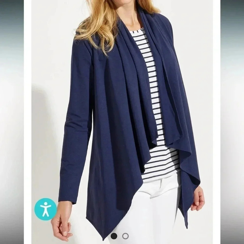 Coolibar Navy Draped Open-Front Cardigan